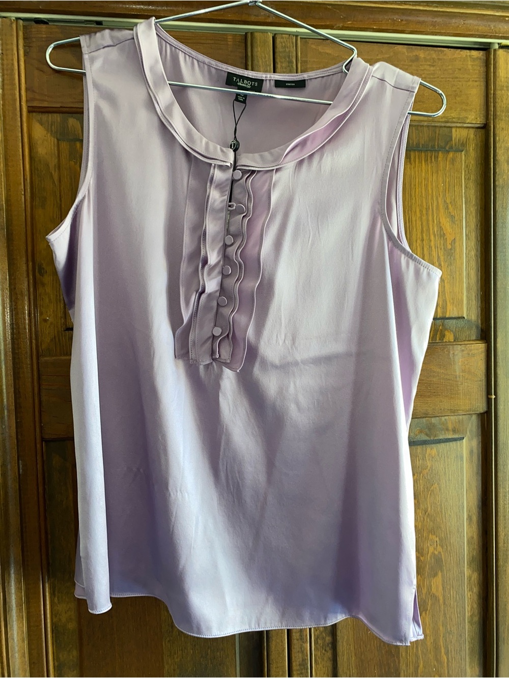 NWT Talbots Silk Light Lavender Sleeveless Ruffle-Front Blouse, Size 10